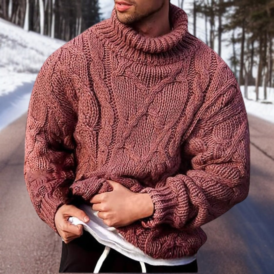 Warm Men's Cable Knit Sweater - Oversized Turtleneck Winter