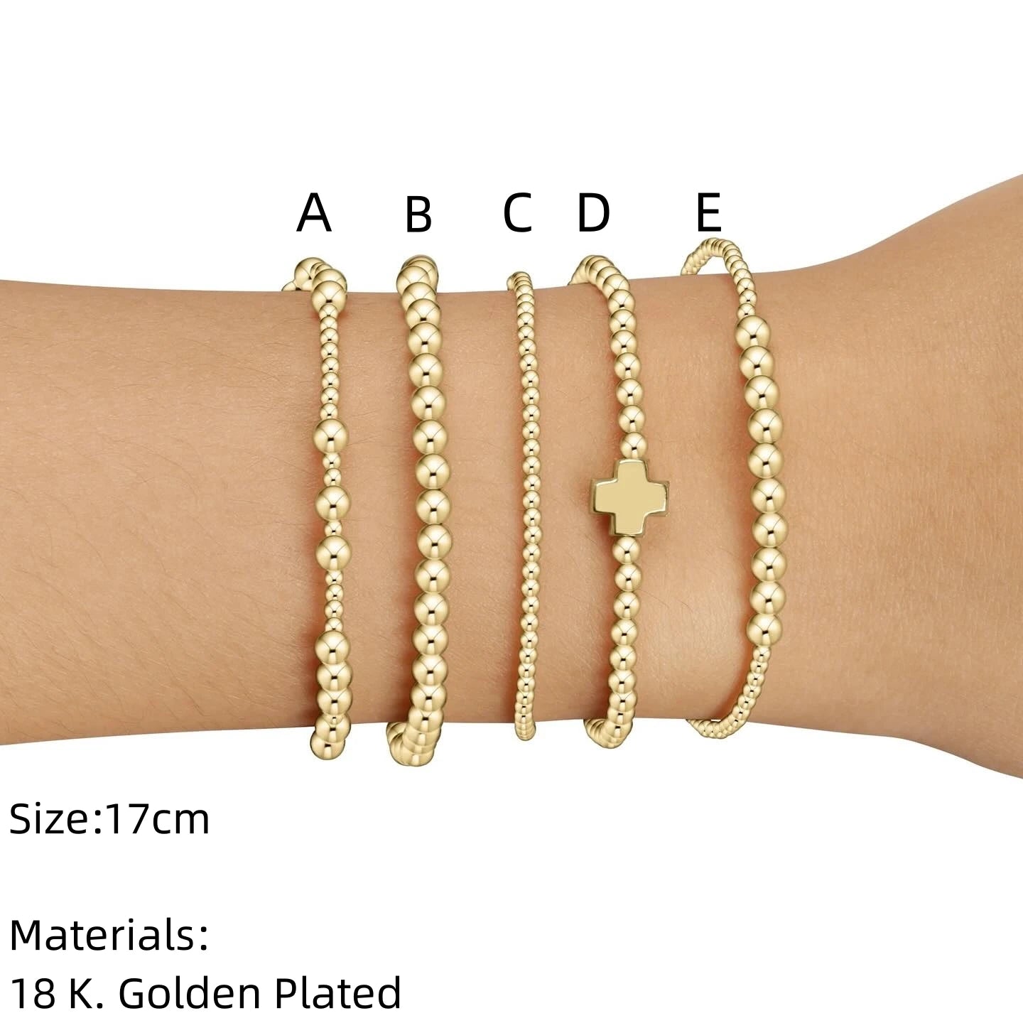 Gold Plated Cross Beaded Bracelet Stackable Hypoallergenic