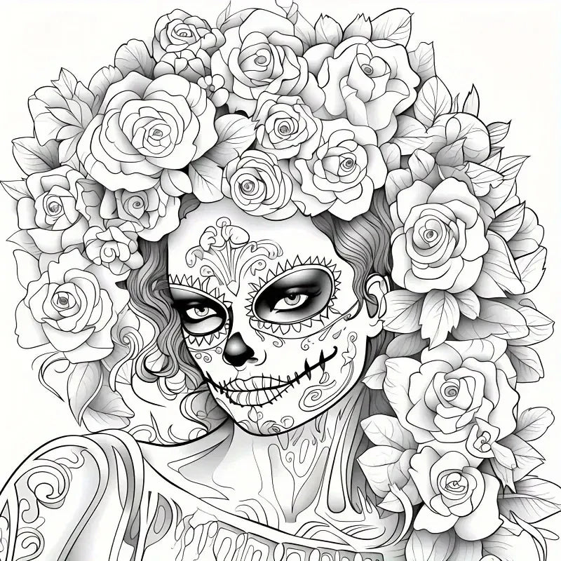 Coloring Book Upgraded Thickened Paper Sugar Skull Art Halloween Trend Gift Idea 22 Pages
