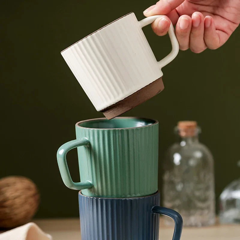 Ceramic Coffee Mug 250ml Vintage Striped Porcelain Mug With Handle Cozy Fall 2025 Dishwasher Microwave Safe Gift