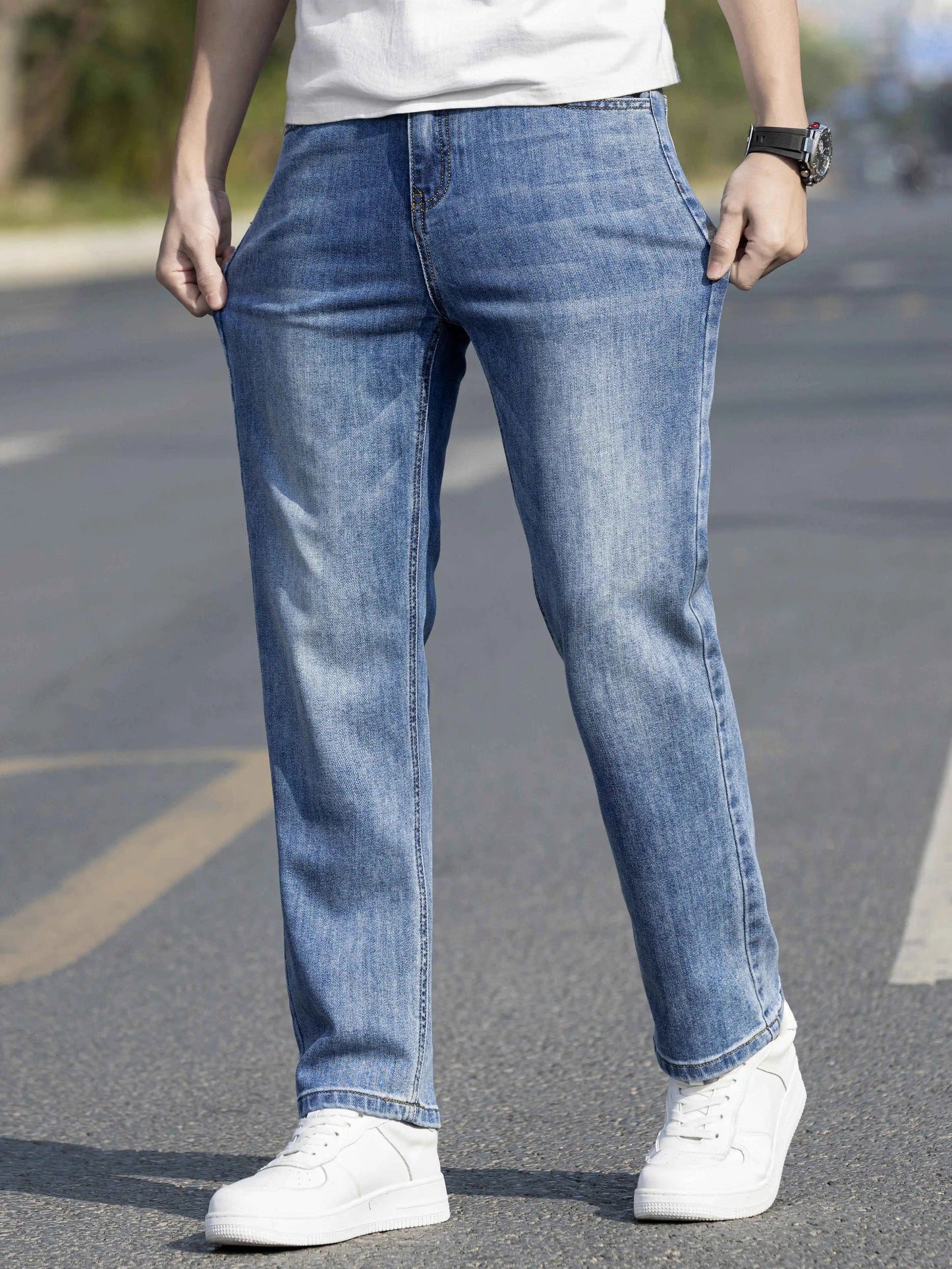Breathable Men’s Straight Jeans - Relaxed Mid Rise Lyocell
