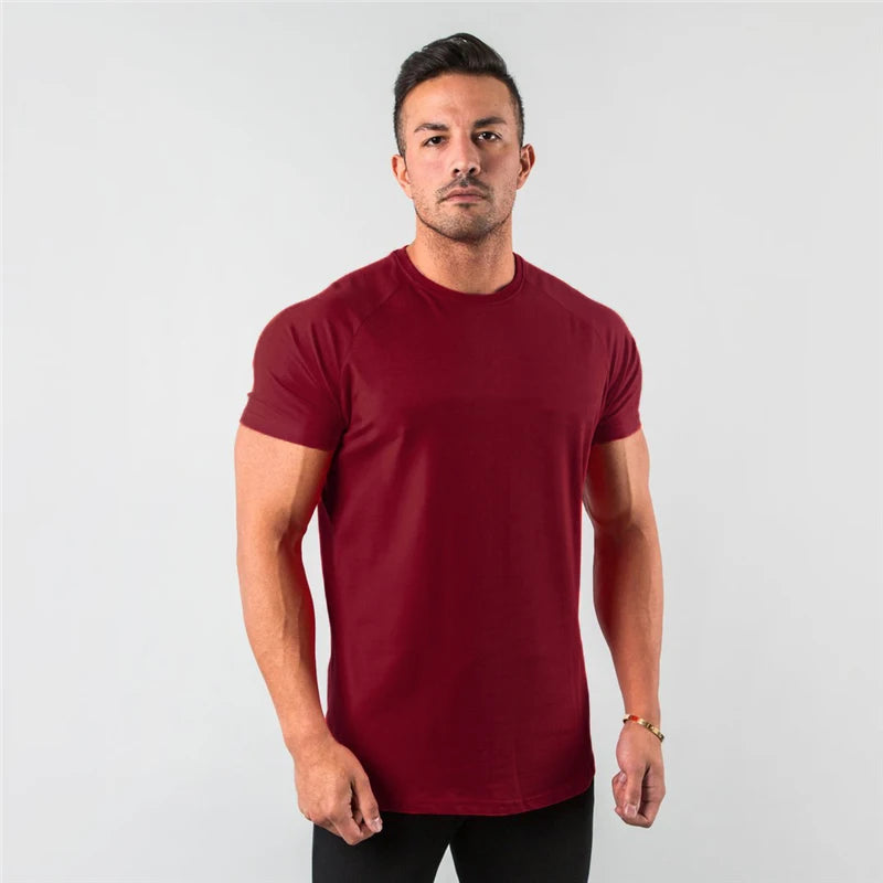 Breathable slim fit men's gym t-shirt – short sleeve, cotton blend, for workout & casual wear