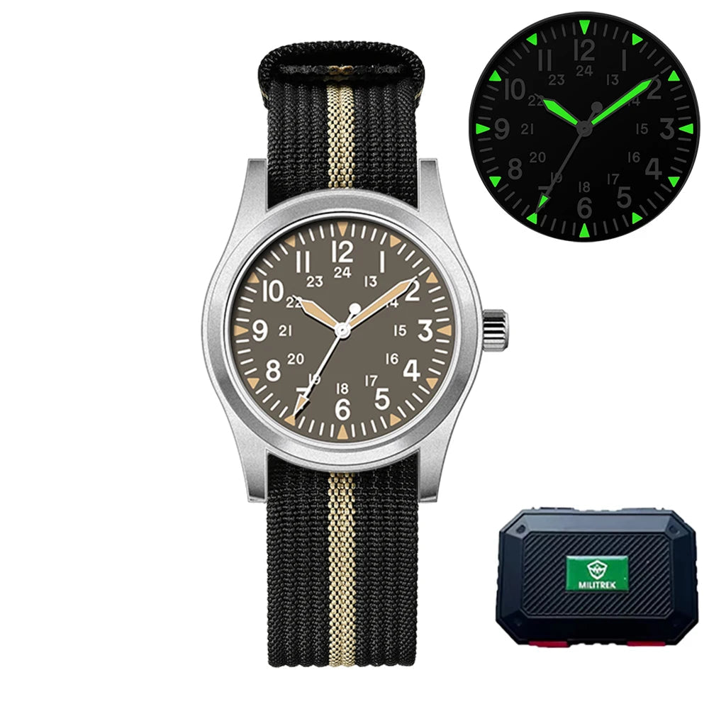 Militær kvarts feltklokke 37mm safir høst 2025