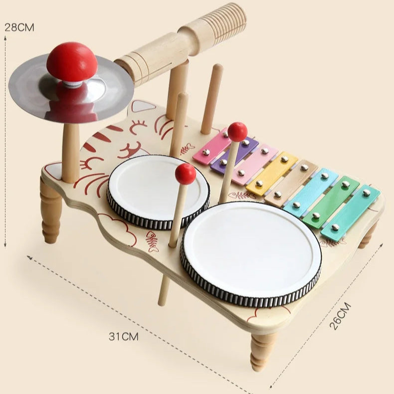 Set di Tamburi Xilofono in Legno per Bambini Giocattolo Musicale Montessori