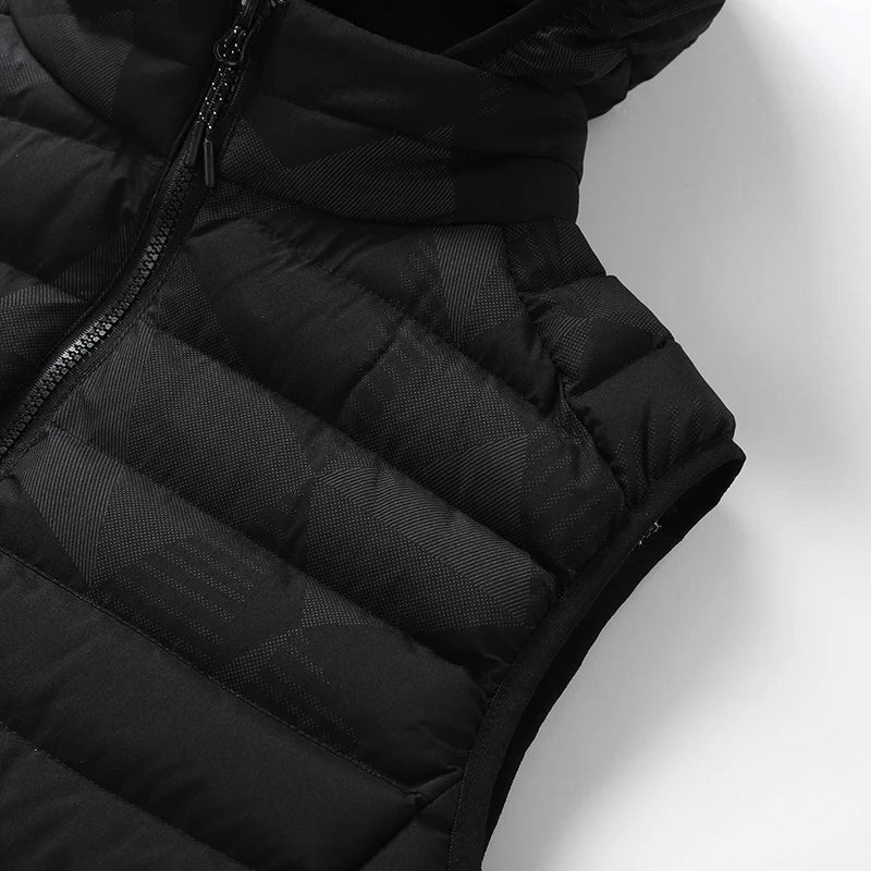 Warm Men’s Sleeveless Vest - Quilted Hood, Cotton Poly