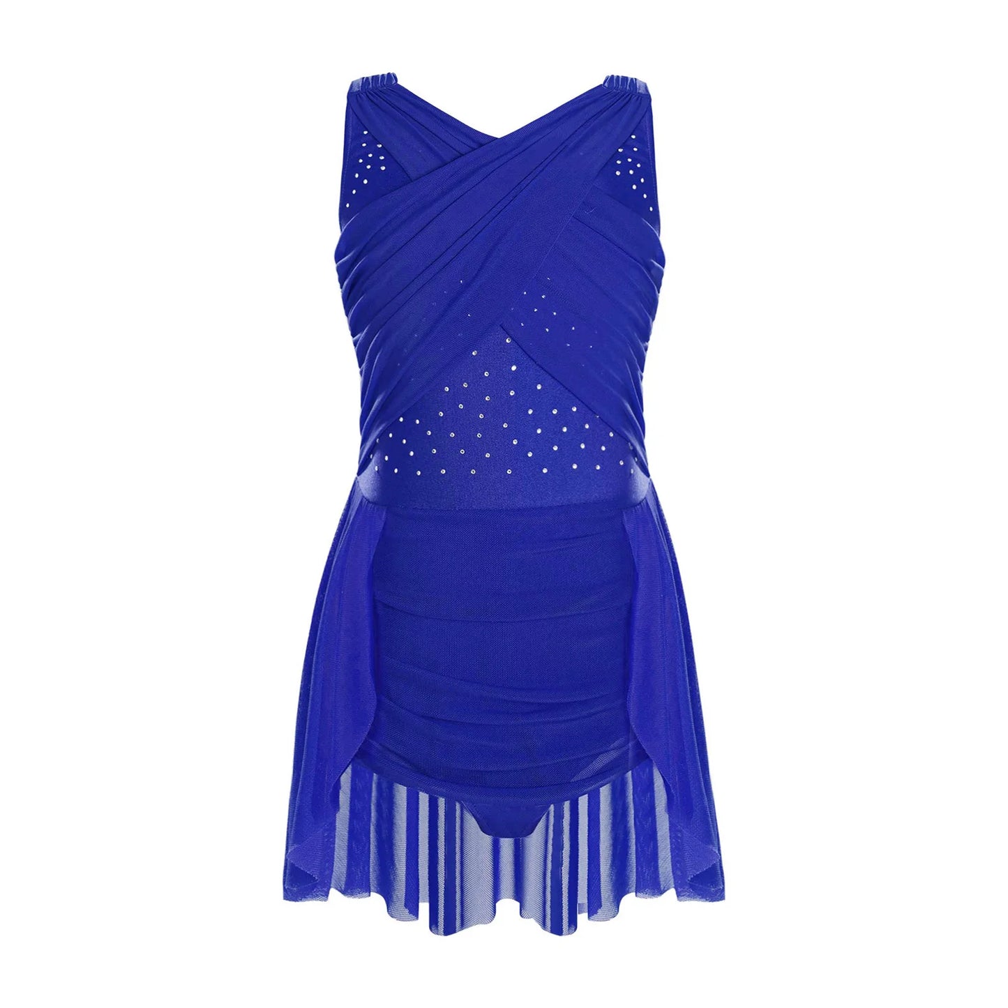 Lightweight Girls' Leotard - Rhinestone Embellished, Mesh Skirt, Polyester/Nylon/Elastane, For Ballet, Gymnastics