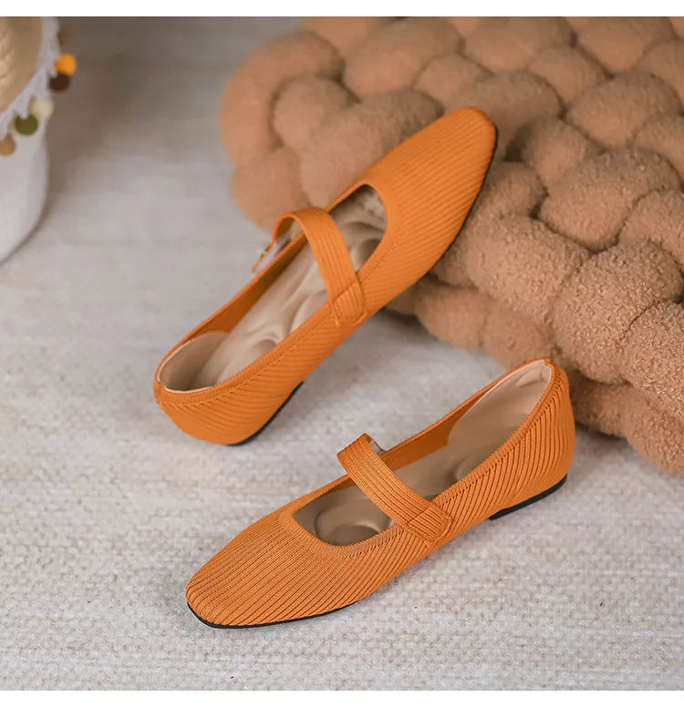 Stretchy Women Mary Jane Flats - Ribbed Knit For Spring