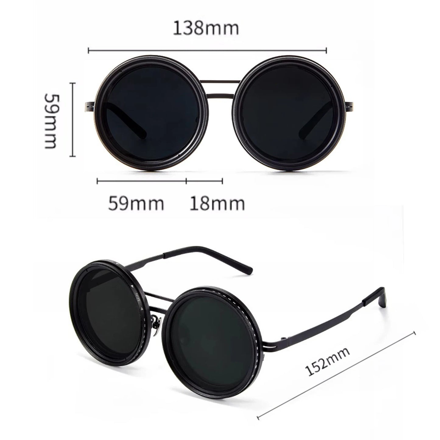 1-9 Adjustable Tint Polarized Sunglasses with Built-in ND Filter Lenses, Retro Round Design for Men Women