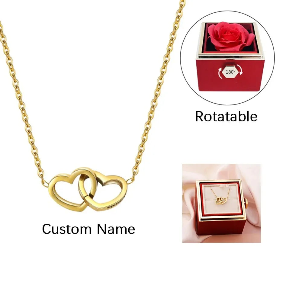 Collar de Corazón Personalizado con Rosa Real – Regalo Personalizado para el Día de la Madre Caja de Regalo con Flor de Rosa Real