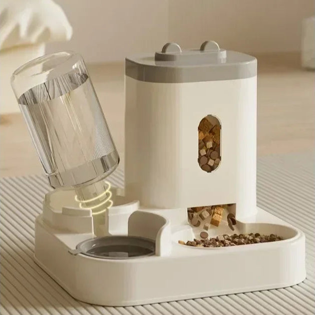 Automatic Feeder Cat Dog Bowl With Water Fountain Gray Dish