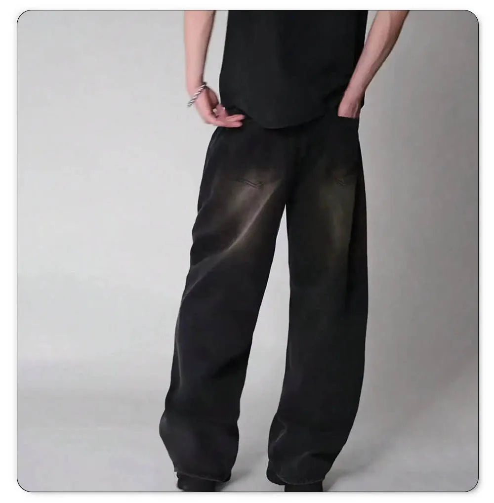 Oversized heren jeans met brede pijpen - baggy rechte katoenmengsel