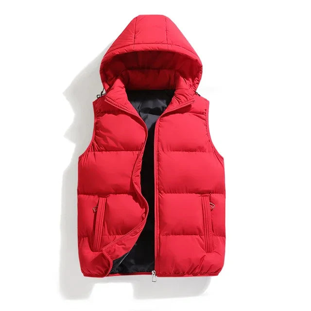 Insulating Men’s Puffer Vest - Hooded, Cotton, For Winter