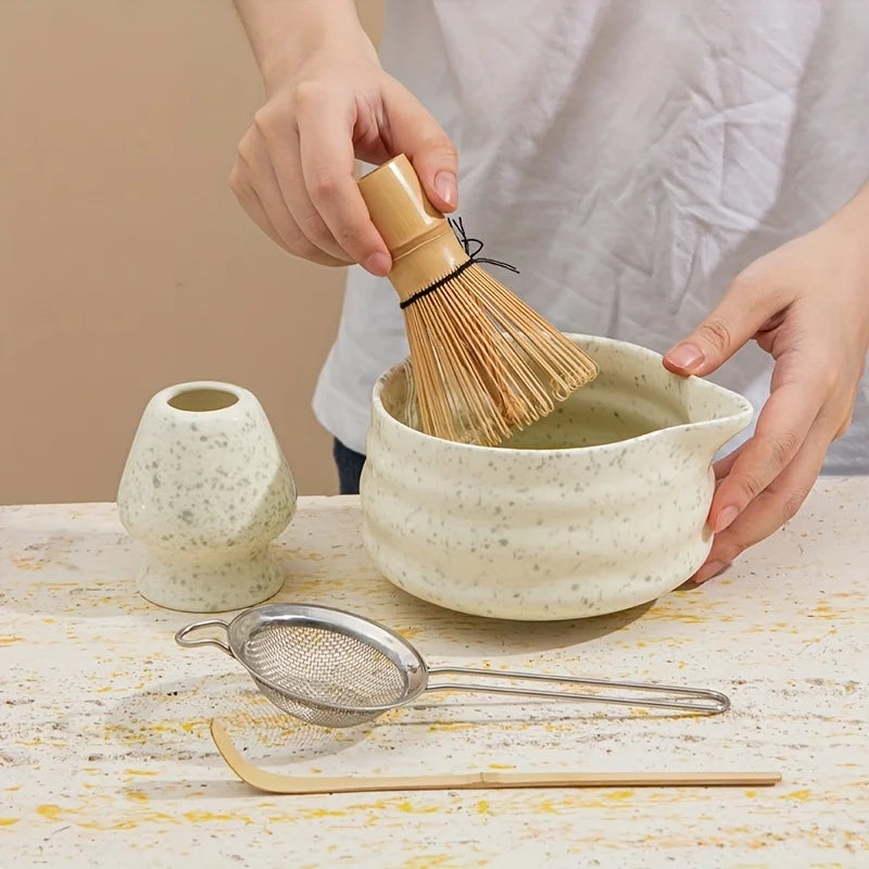 Matcha Set Gespot Groen Keramiek 5-delig Japans Thee Geschenk