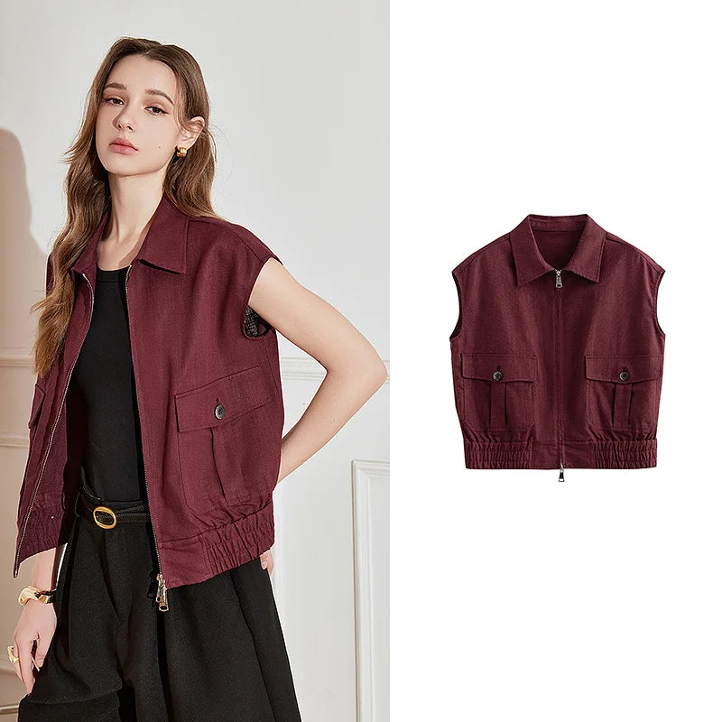 Lightweight Women's Sleeveless Jacket - Linen Cotton, Spring