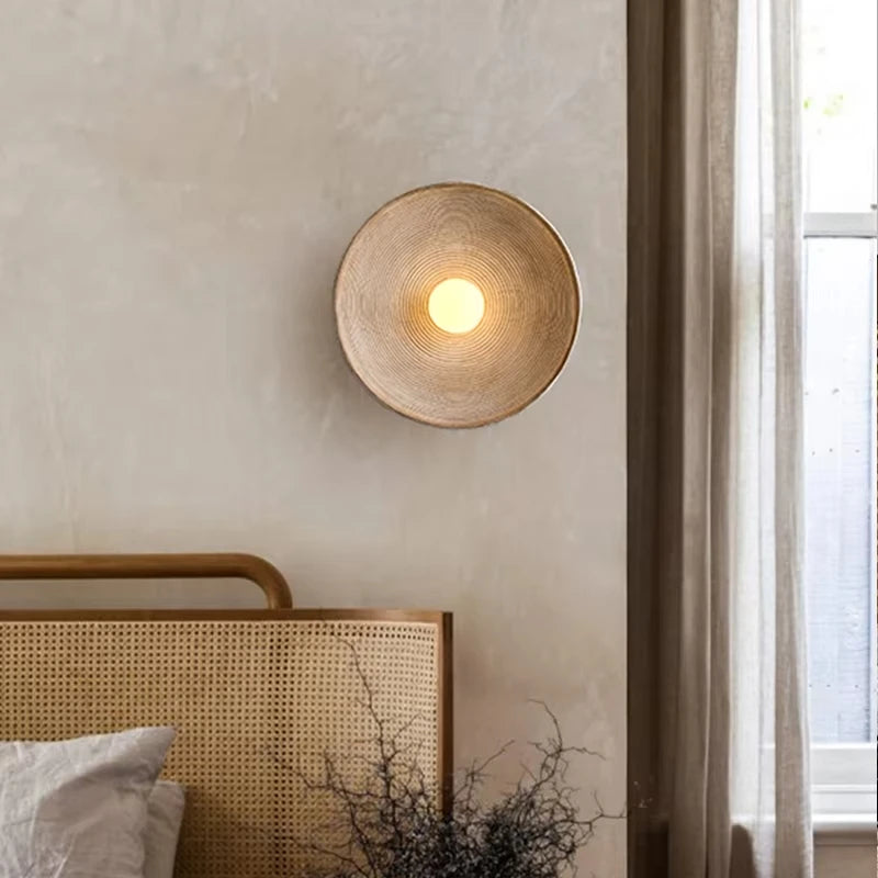 Japandi Japanese Resin Wall Lamp Retro Ribbed Shade Bedside