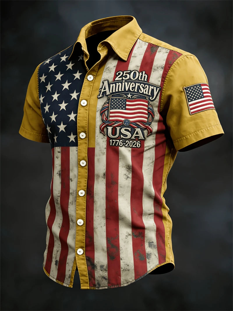 Soft Men's Hawaiian Shirt - Casual Short-Sleeve, 250th Anniversary USA Flag Design, Fourth Of July