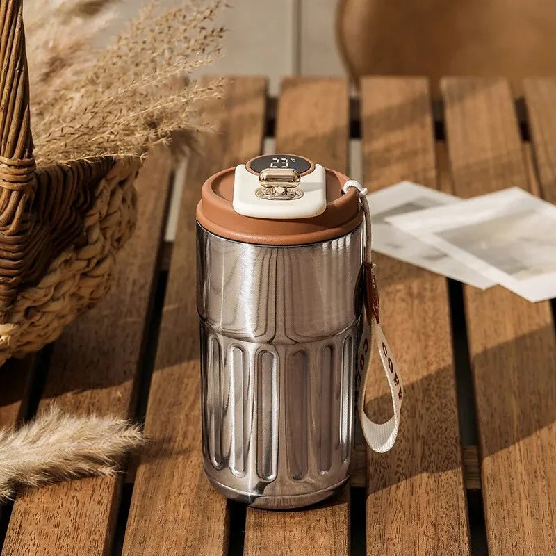 450ml Smart Display Thermos Bottle - 316 Stainless Steel Coffee Cup, Portable Thermal Mug for Office