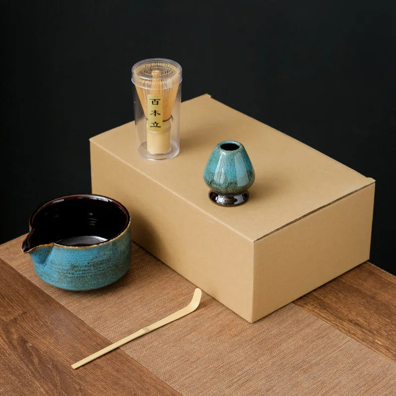 Matcha Tea Set Handmade Pottery Bowl Bamboo Whisk Kit
