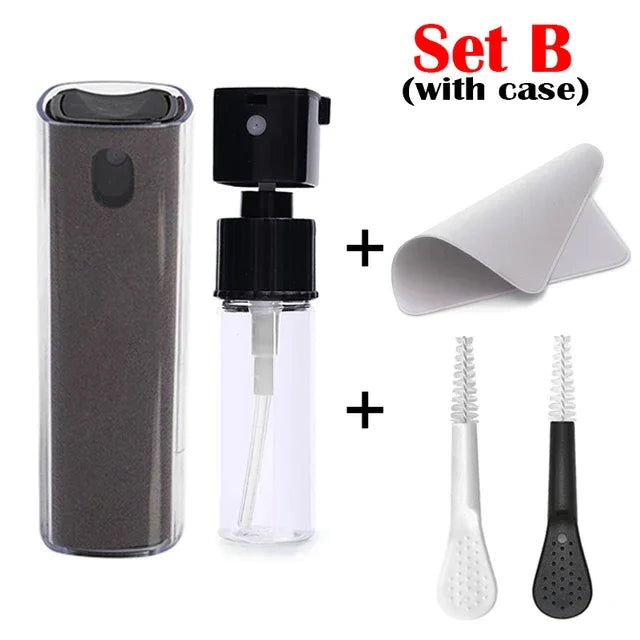 Microfiber Screen Cleaner Spray Set with Cloth & Brush for Smartphones, Tablets, Laptops