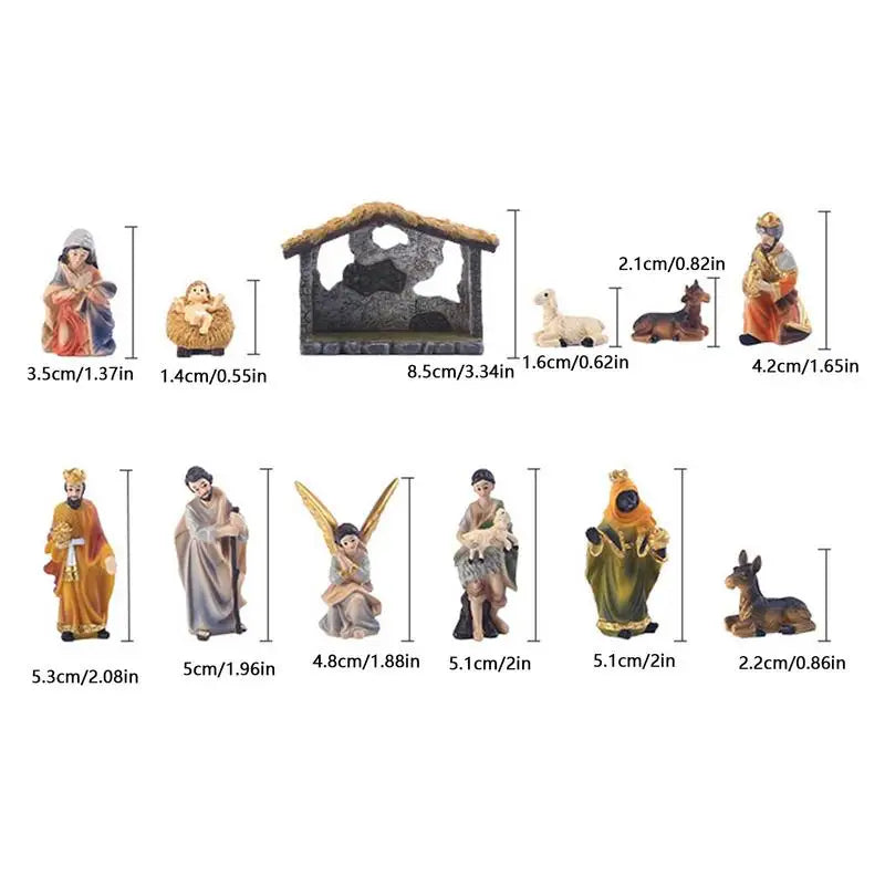 Nativity Scene Set 12-Piece Resin Tabletop Nativity Set for Christmas Indoor Decor Timeless Centerpiece