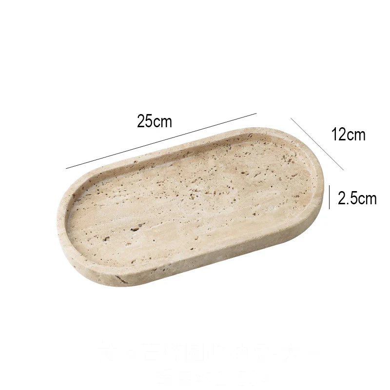 Sminkebakke Travertinsten Minimalistisk Marmor Stil Bakke Beige Organizer Efterår 2025 Sofabord Dekoration Gave