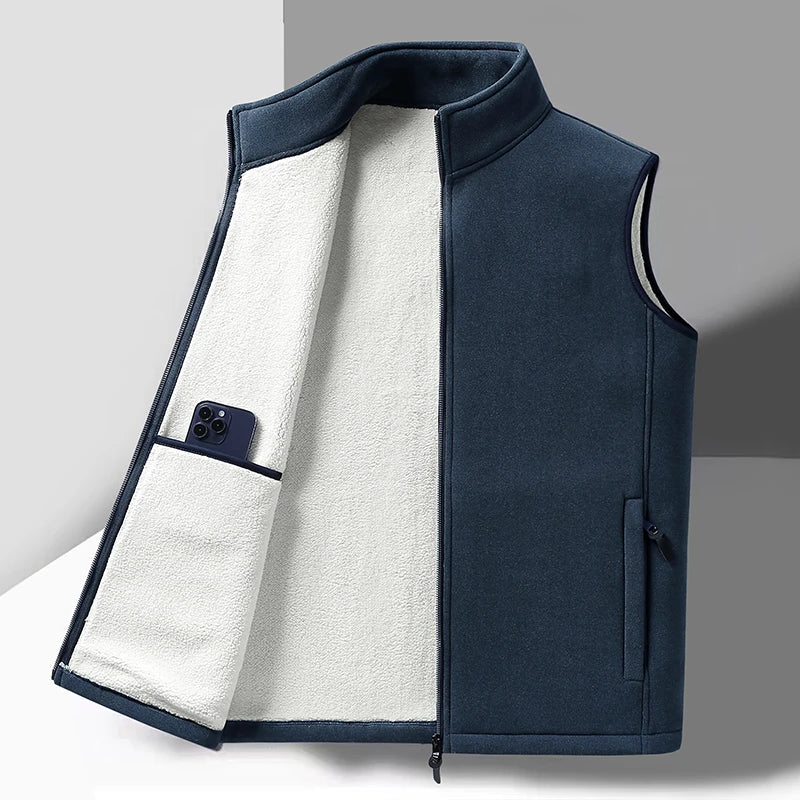 Warm Mens Fleece Vest - Sleeveless, Lamb Fleece, Winter