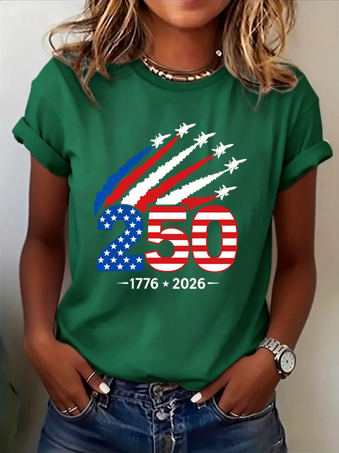 Soft Women's Jet-Print T-Shirt - Short Sleeve, Cotton, 250th Anniversary USA 1776-2026, Casual Wear