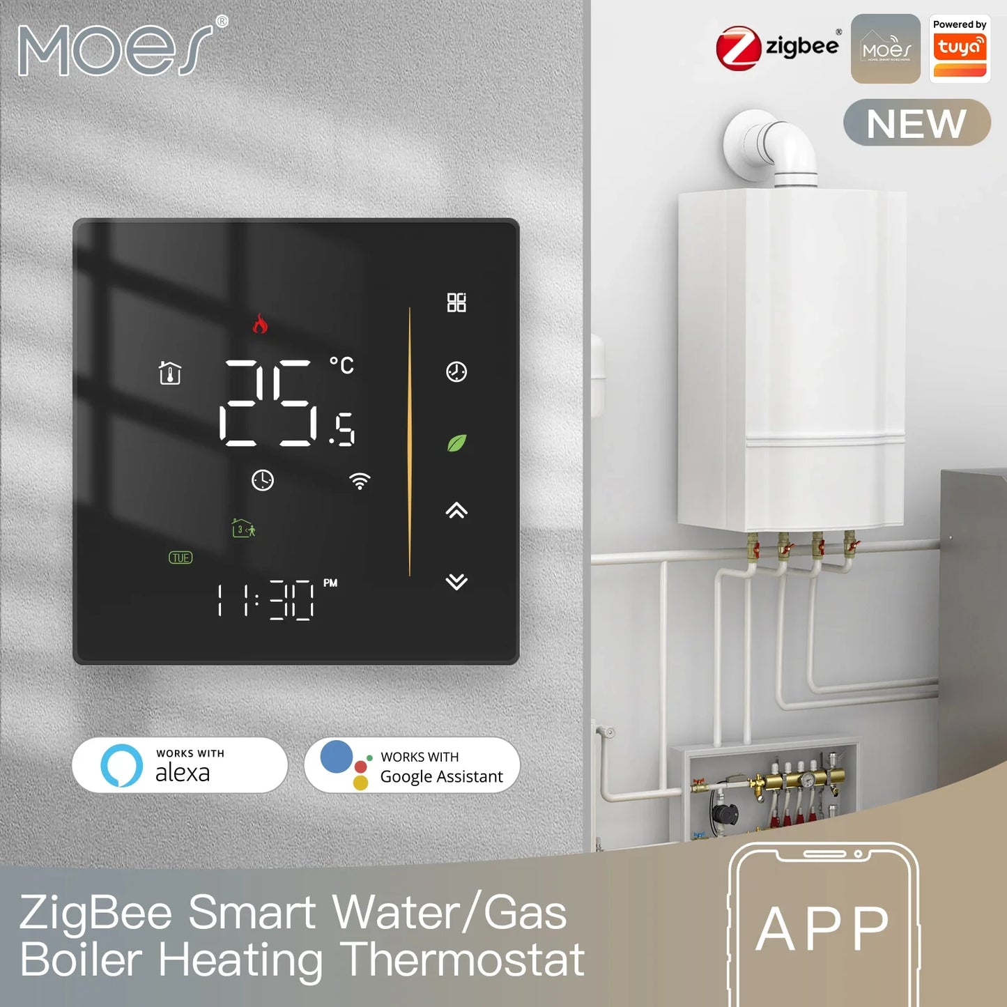 ZigBee Thermostat Wall Mounted Glass Panel Hub Compatible Fall 2025 Energy Saving