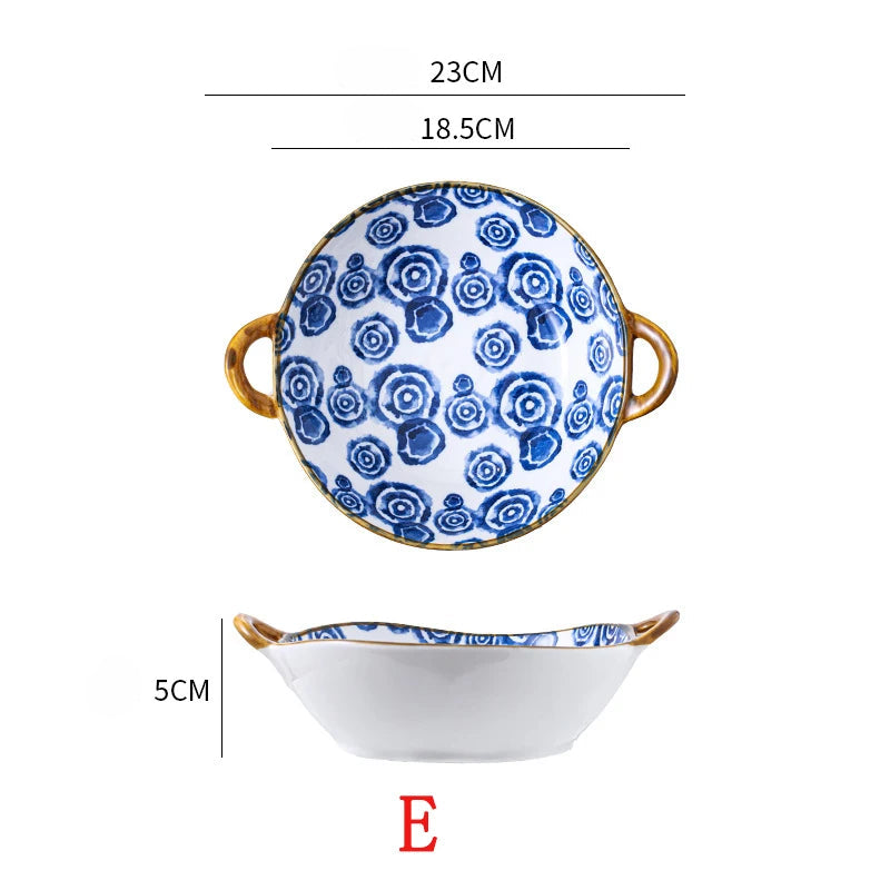 7.5 tums japansk keramisk nudelskål med handtag blå