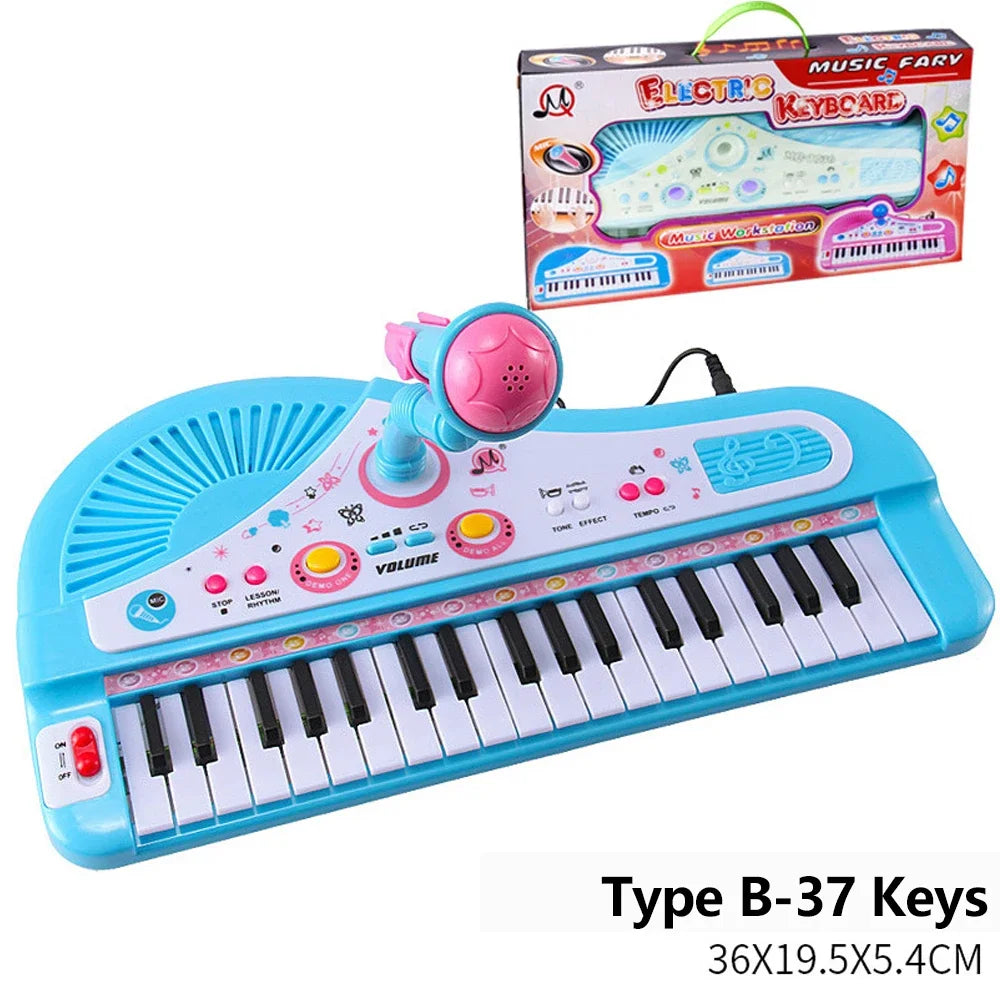 Chriyungel Teclado de piano electrónico para niños con micrófono - Juguete musical de regalo para principiantes a partir de 3 años, portátil y recargable por USB