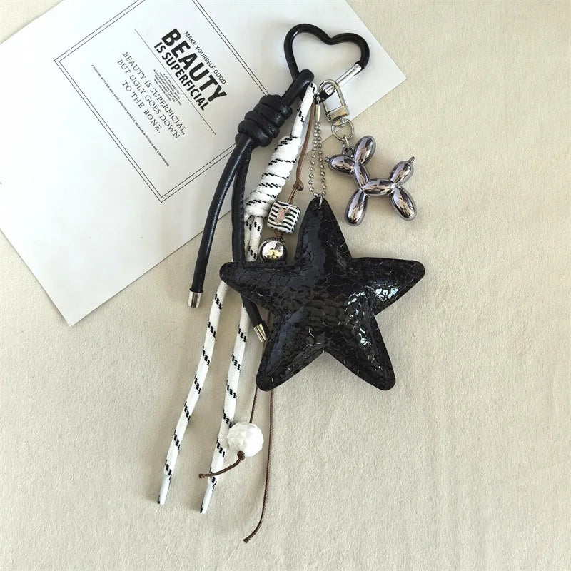 Y2K Leather Star Keychain Dachshund Bag Charm Anti Lost