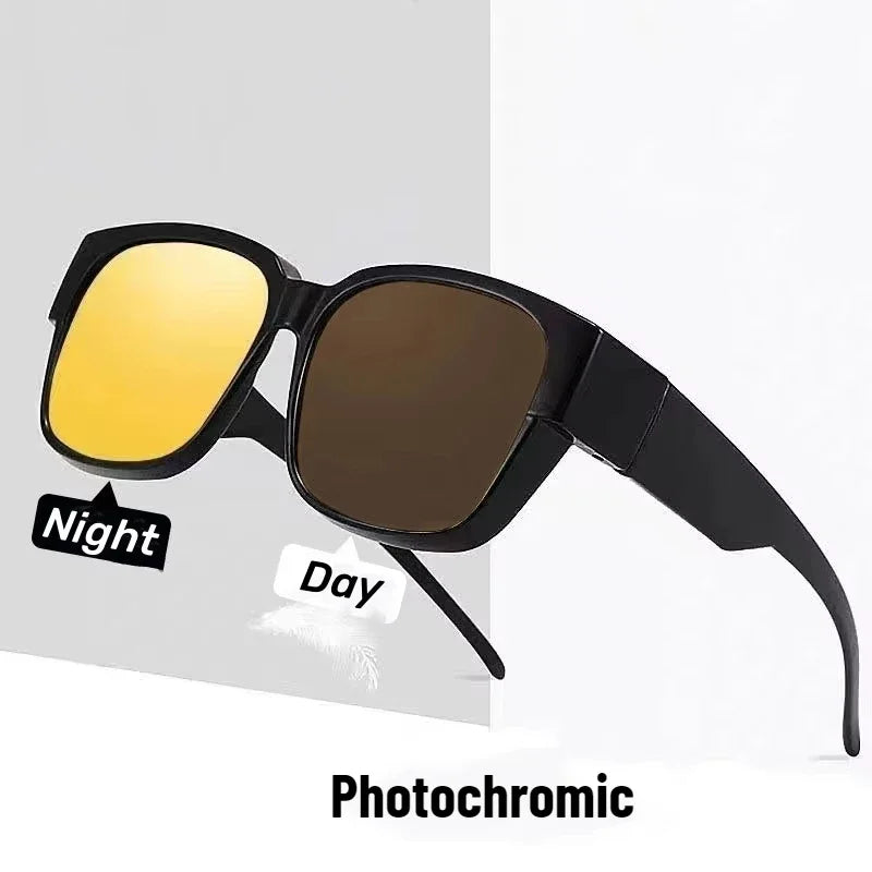 Photochromic Night Vision Glasses Fit Over Sunglasses UV Protection Night Driving