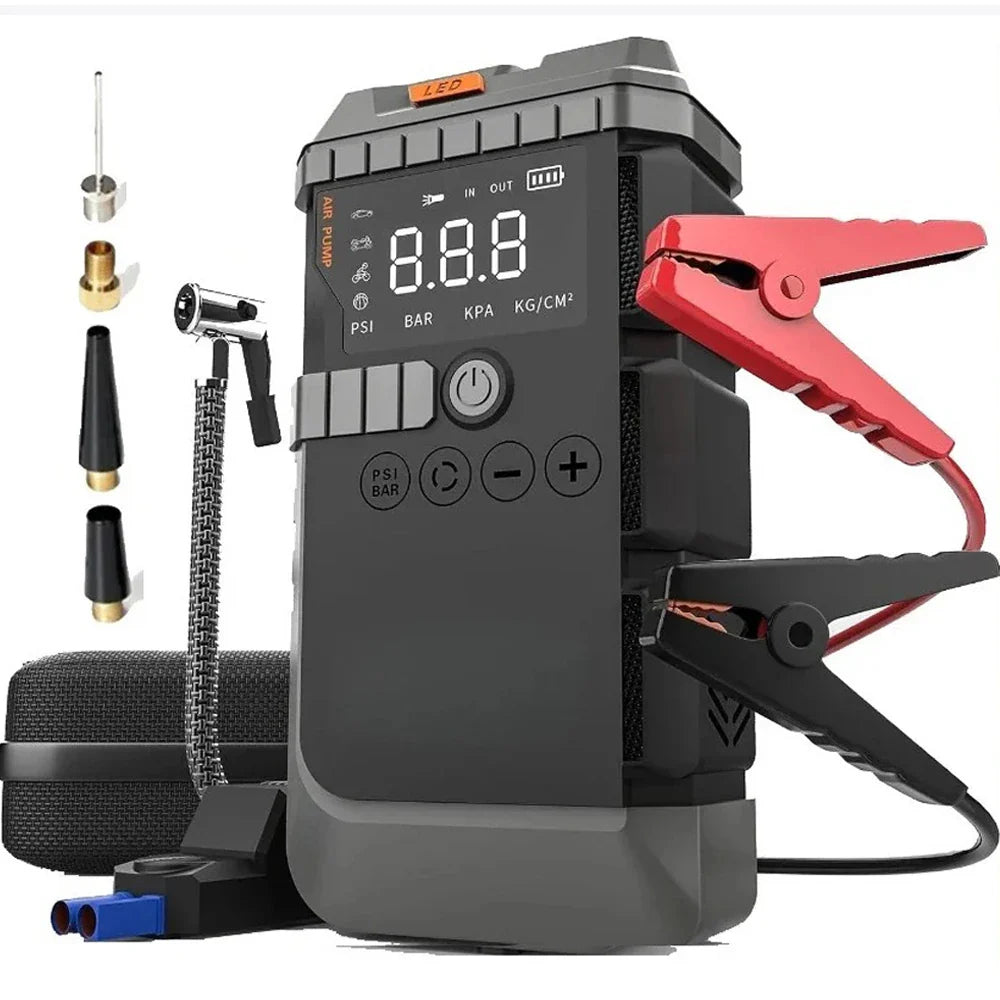 Bil jumpstarter med luftpumpe 3000A peak digital dækopblæser 150 PSI bærbar powerbank udløb 2025