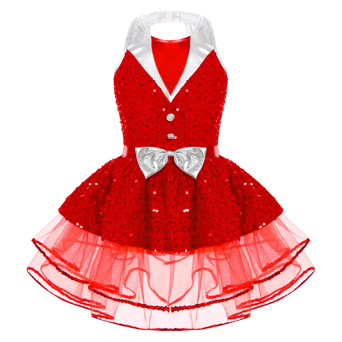 Lightweight girls' leotard - sequined skirted tutu, polyester, for ballet and dance performances