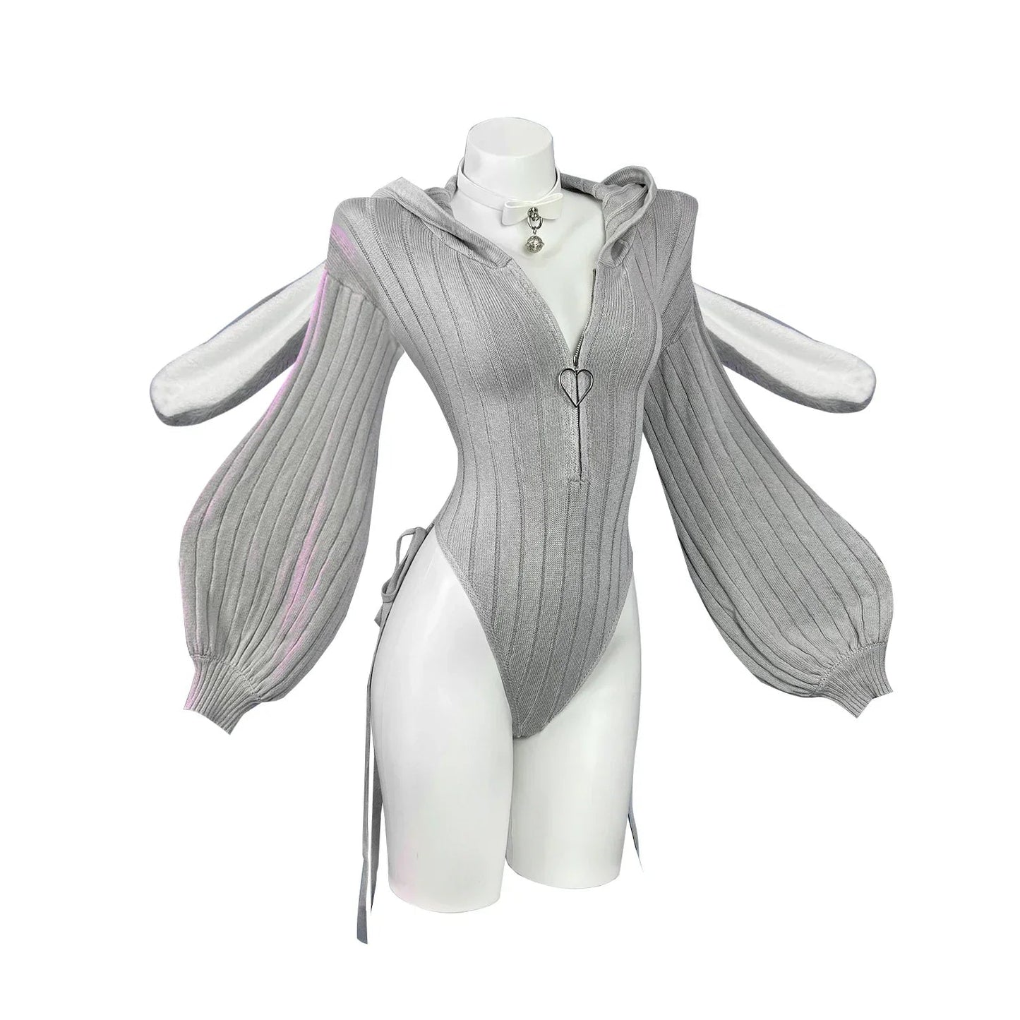 Zachte Dames Gebreide Bodysuit - Met Capuchon en Konijnenoren, Polyester
