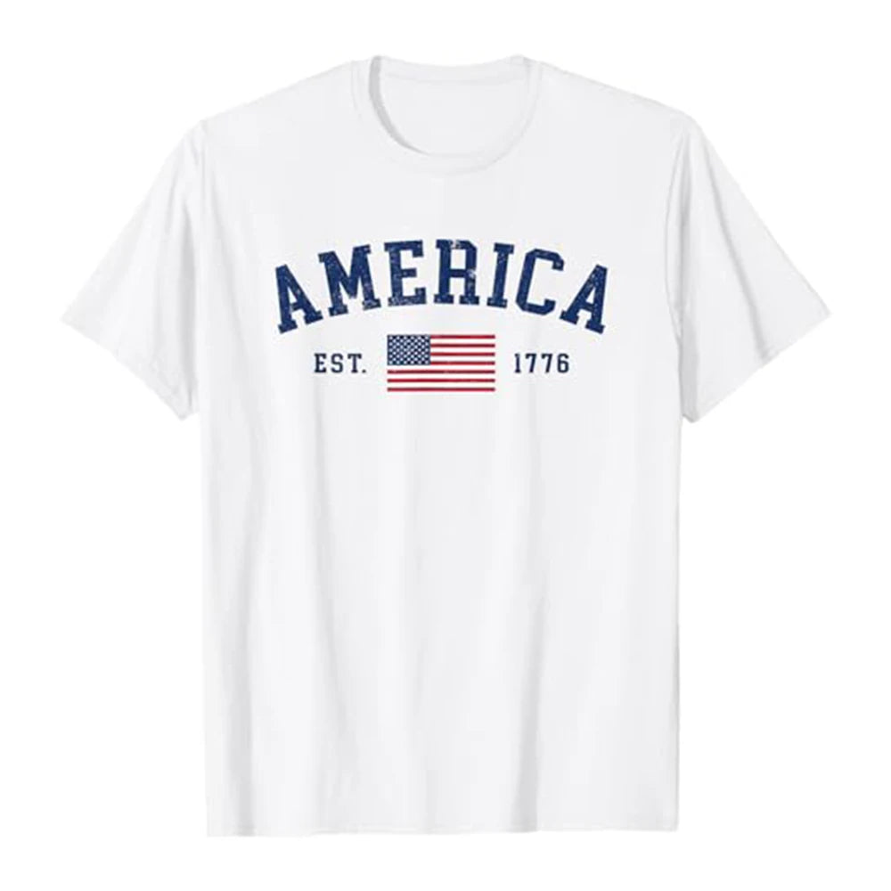 Soft unisex T-shirt - crew-neck graphic America EST. 1776 flag, cotton, casual wear