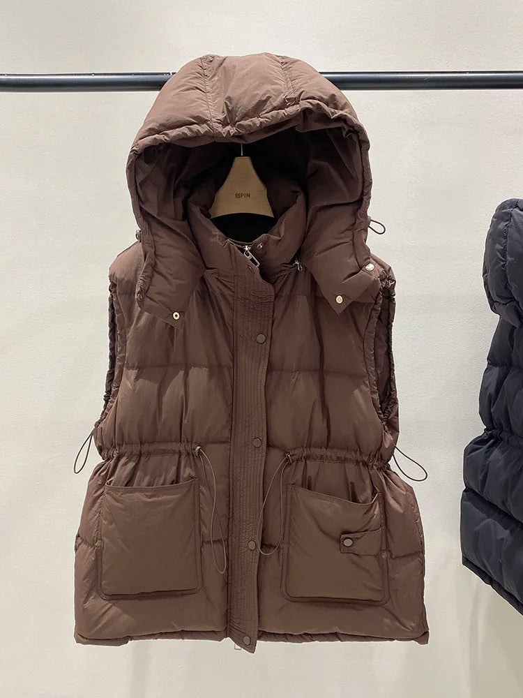 Lightweight Relaxed Women Down Vest - Hooded, Down, Winter