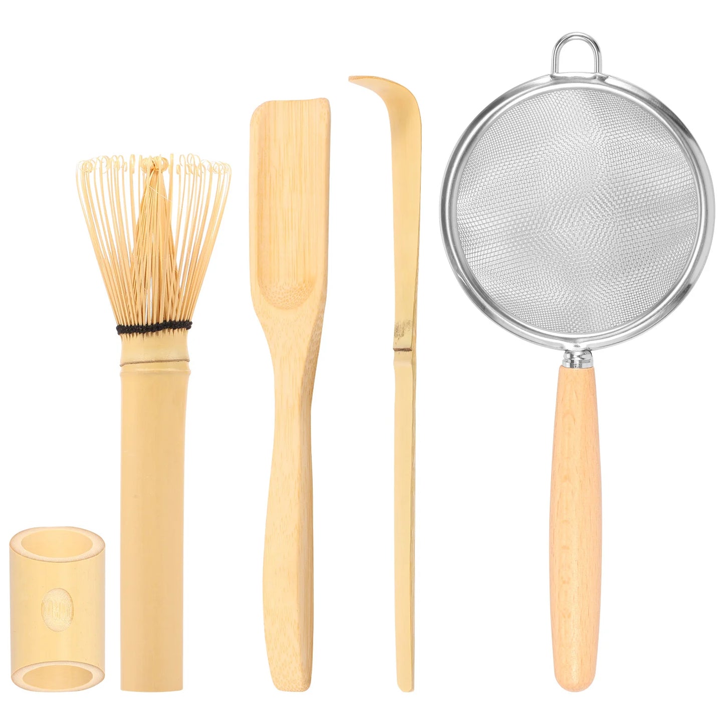 Set di fruste per matcha in bambù con supporto, cucchiaio e setaccio, kit iniziale