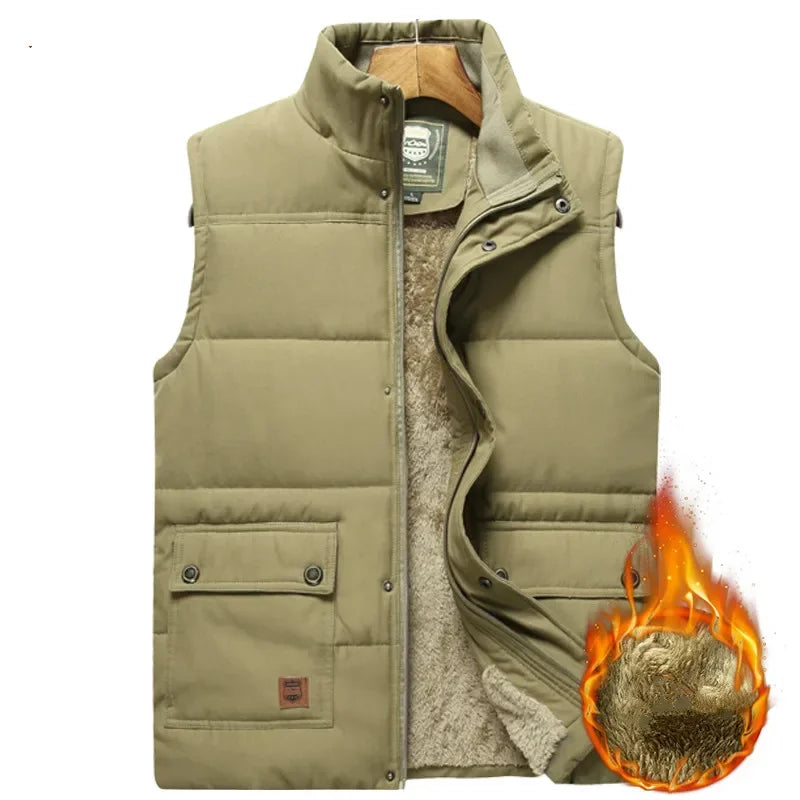 Warm Men's Padded Vest - Quilted Sleeveless, Fleece, Winter