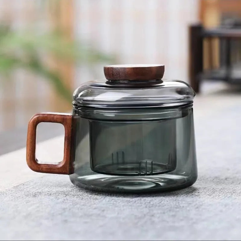 200ml te-infuser kop varmebestandig glas krus træhåndtag