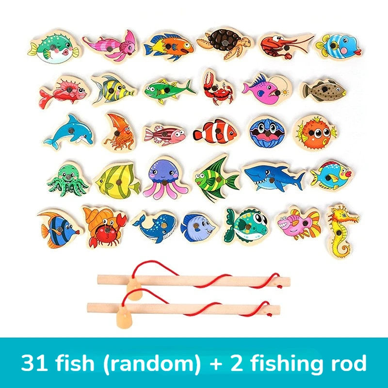 Interactive Montessori Wooden Fishing Game - Magnetic Marine Life Learning Toy for Kids, Parent-Child Engagement, Eco-Friendly Design