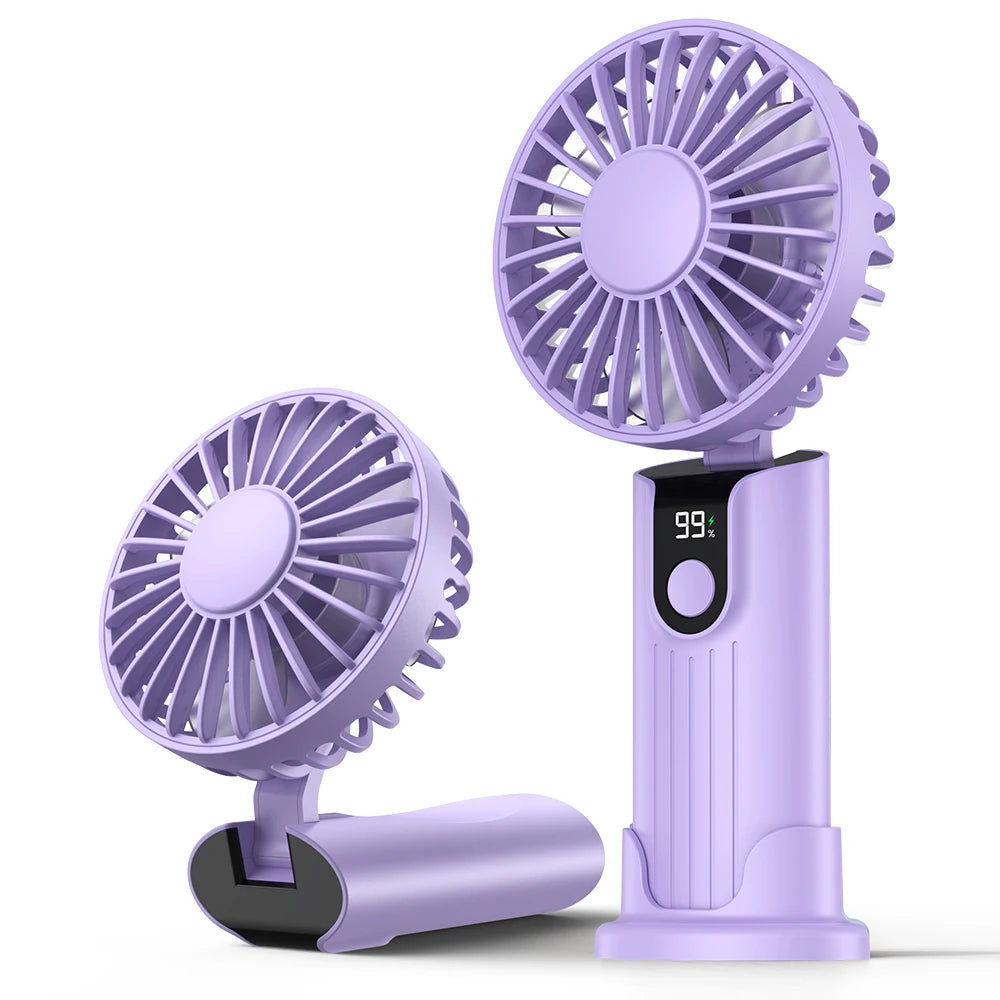 2400mAh/5000mAh Mini Portable Fan USB Rechargeable 3 Speeds, Handheld Pocket Fan with Lanyard & Base, Foldable Desk Fan