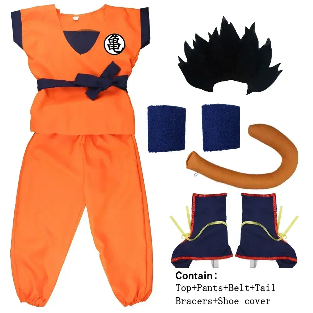 Son Goku Dragon Ball Z-animecosplaykostuumset met staart, polsband en pruik voor volwassenen en kinderen, Halloween 2026