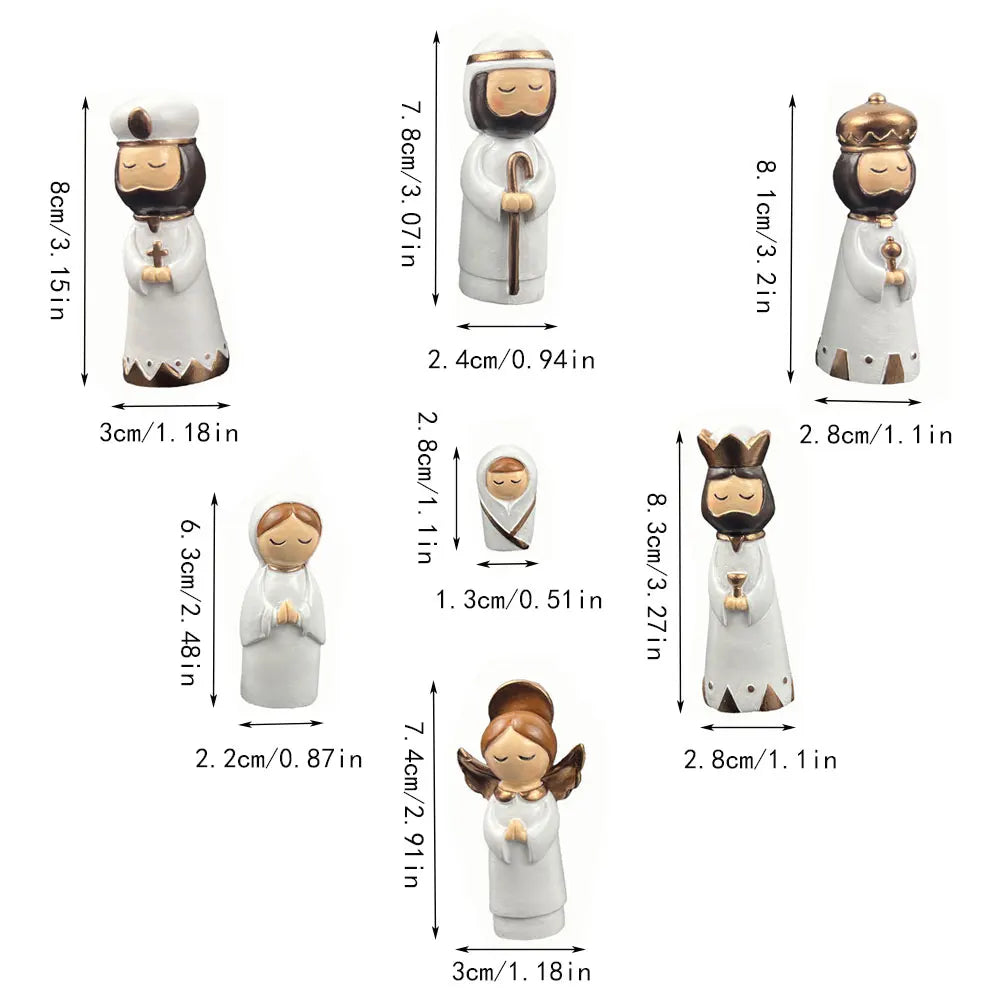 Nativity Set Resin 7 Piece White Gold Christmas Nativity Figurines For Tabletop Decor Holiday Gift Idea