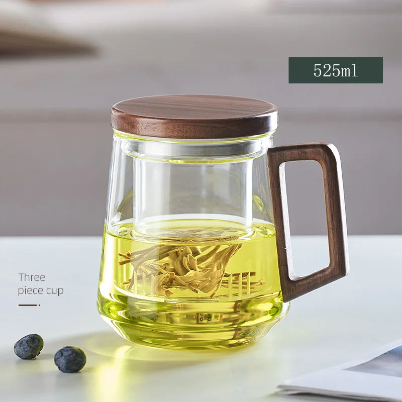 Glass Tea Cup With Wood Handle Heat Resistant Puer Filter Mug Kung Fu Tea Set Fall 2025 Easy Brewing