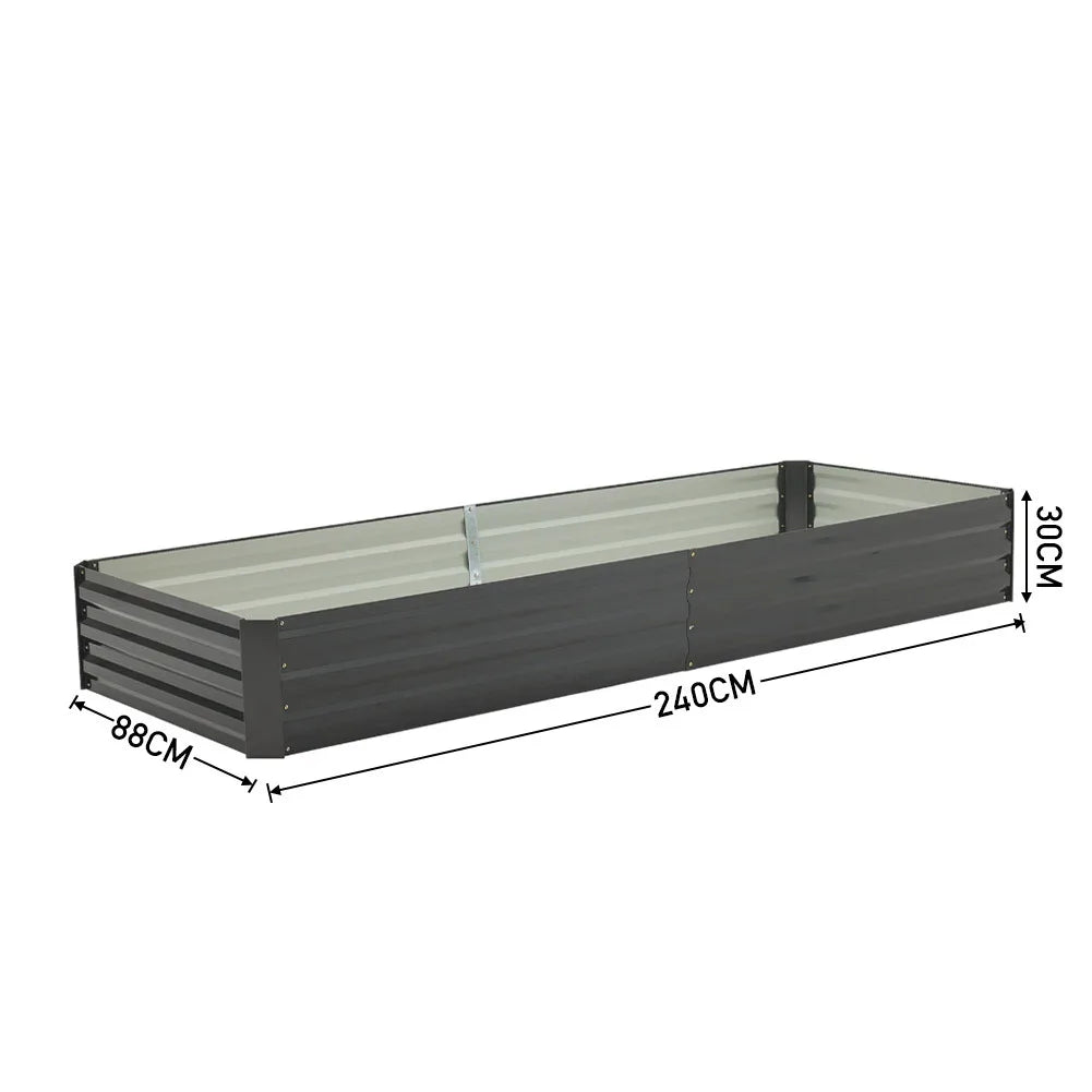 Charcoal Black Metal Raised Garden Bed, Durable Galvanized Steel Planter Box for Outdoor Use, 240x88x30 cm
