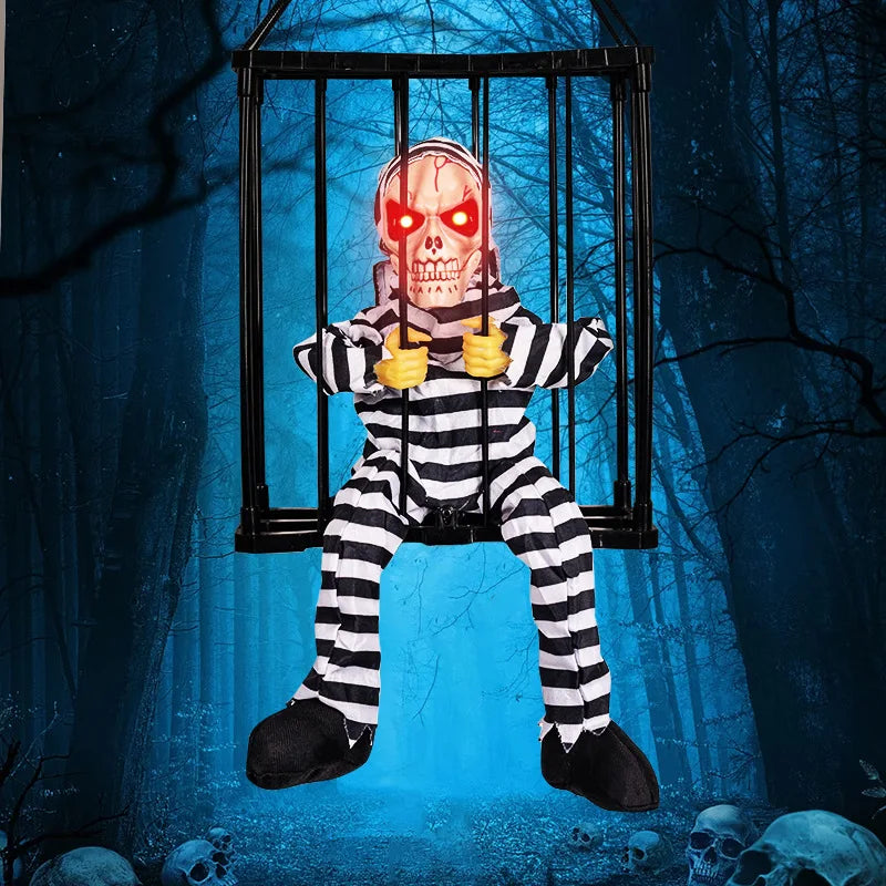 Halloween kraniedekoration hængbar fangebur rekvisit efterår 2025 uhyggelig indendørs hængende dekoration klar til ophængning