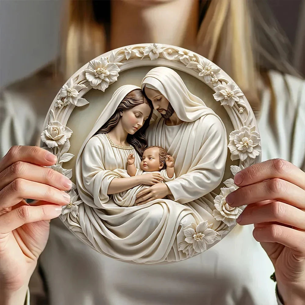 Wooden Nativity Scene Ornament Circular Wall Hanging 7.87in Handcrafted Mary Jesus Joseph Christmas Decor Gift 2025