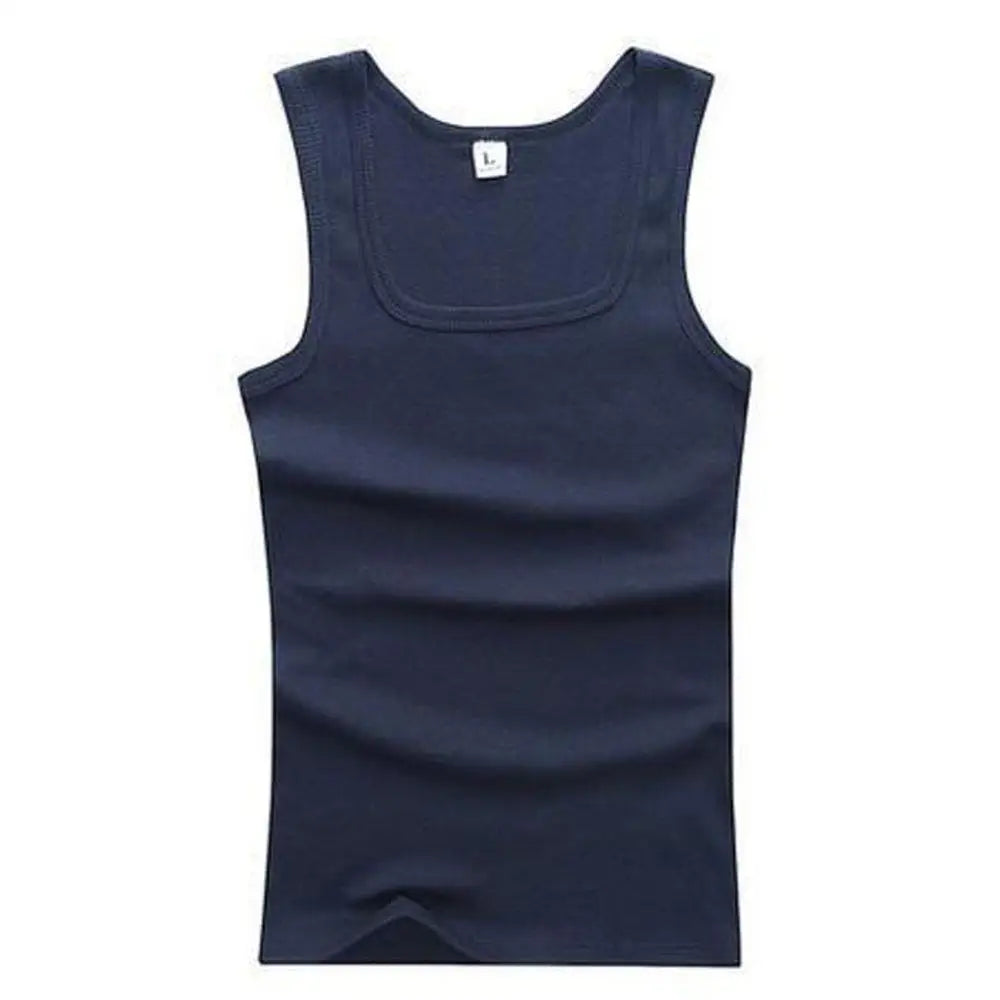 Breathable men's cotton tank top – slash neck, casual fit, solid, summer knit vest