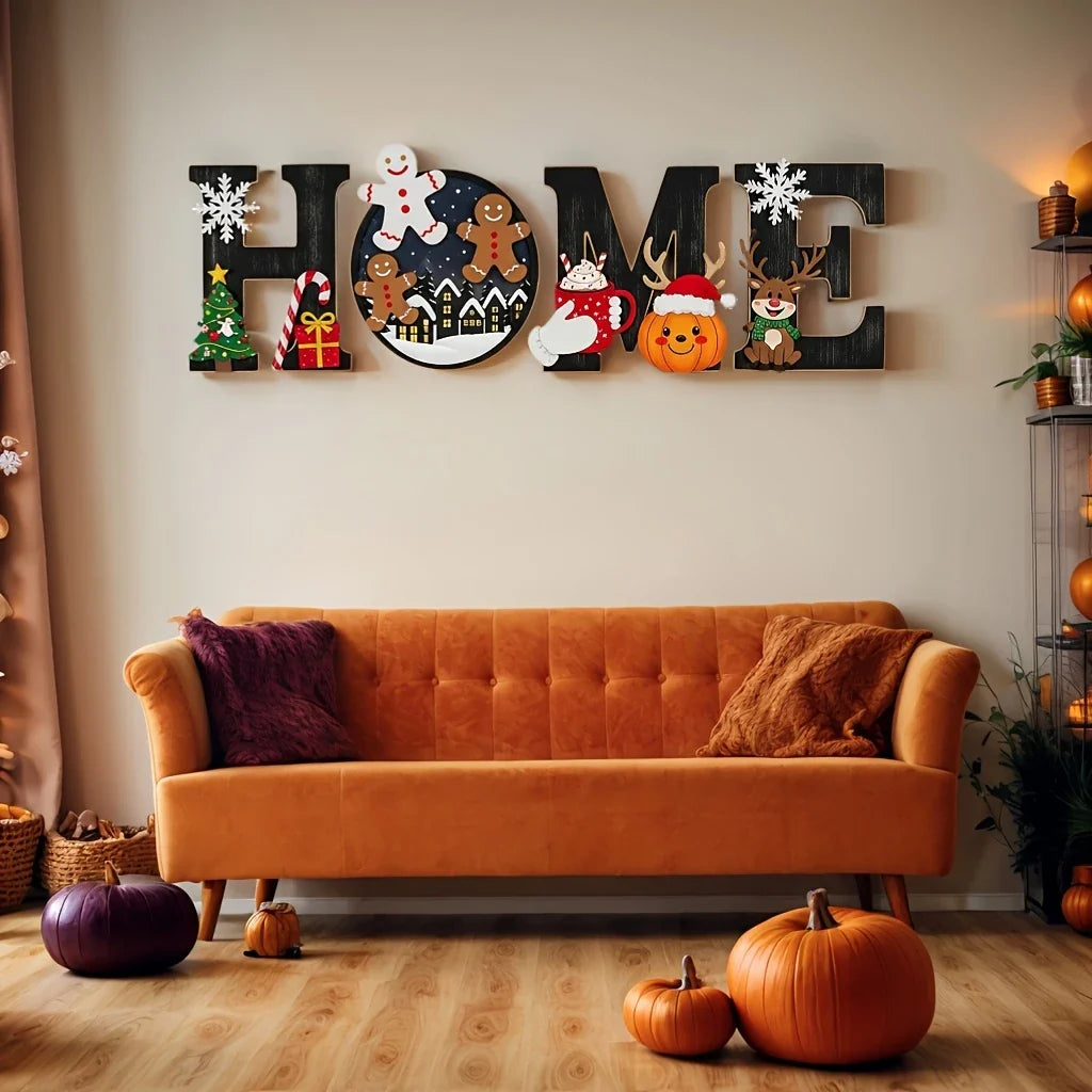 Wooden Christmas Wall Decor Letters HOME Farmhouse Style Holiday 2025 Wall Hanging for Porch Cozy Festive Decor